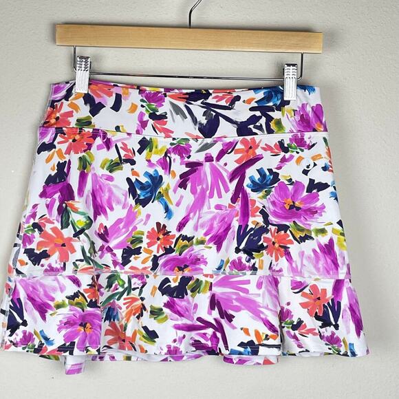 Dona Jo‎ Flounce Hem Skort Size 2 (Large) Floral Paint Strokes Athleisure - Picture 1 of 8